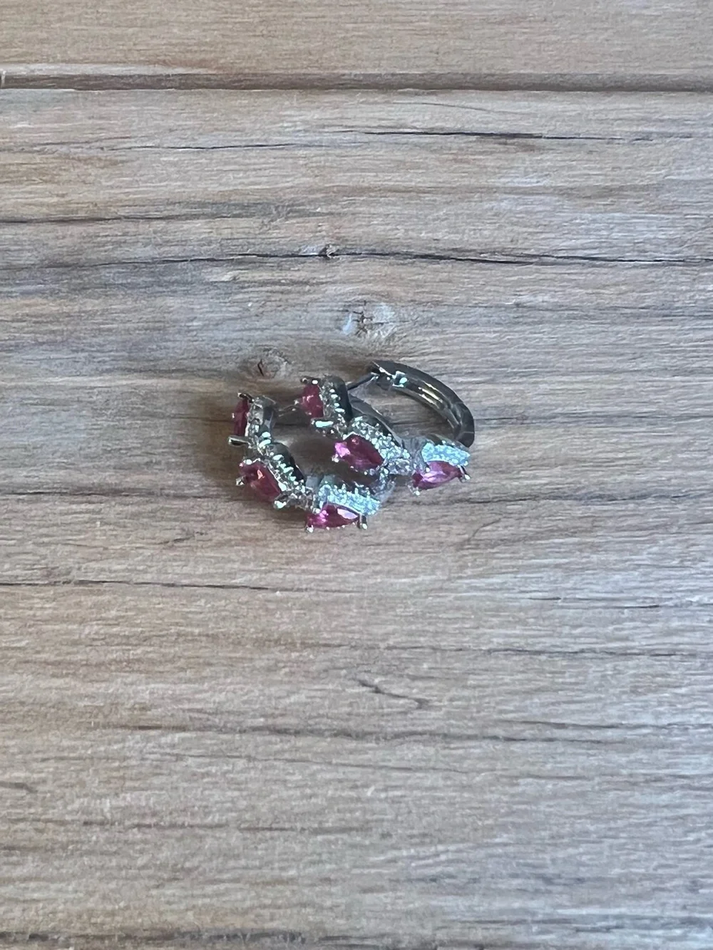 Pink Teardrop Shape Hoop Earrings with Clear Accents - Silver Tone Hardware-NWOT